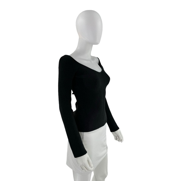 Tuckernuck NEW Black Knit Nicola Compression Off the Shoulder V Neck Top Size L - Picture 6 of 9